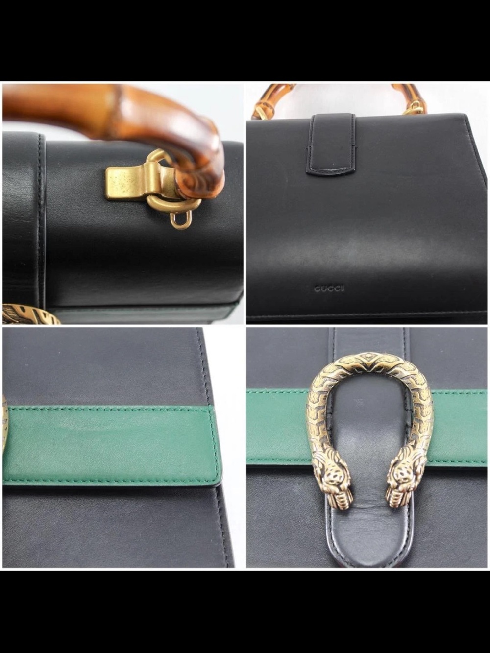 Gucci Black Leather Satchel with Green & Red Web and Bamboo Handle - Picture 13 of 16
